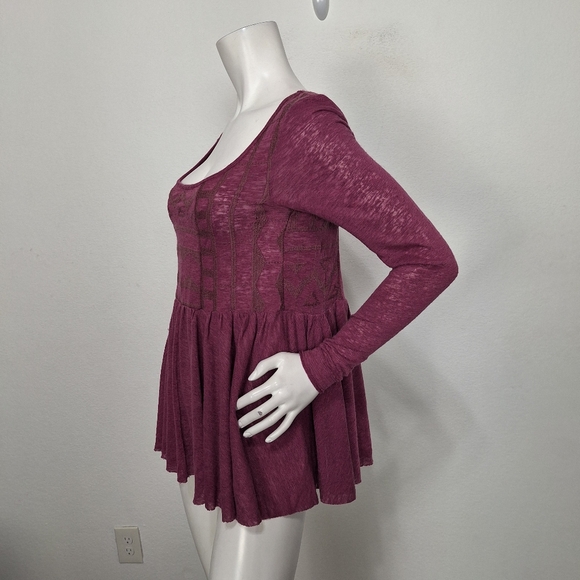 Free People Raspberry Jam Justyna Boho Coquette Long Sleeve Babydoll Top Size S - Picture 9 of 15